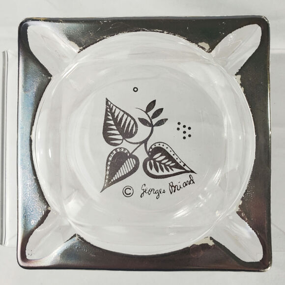 3 Mid Century Modern Georges Briard Glass Ashtrays with Sterling Silver Overlay - Picture 4 of 8